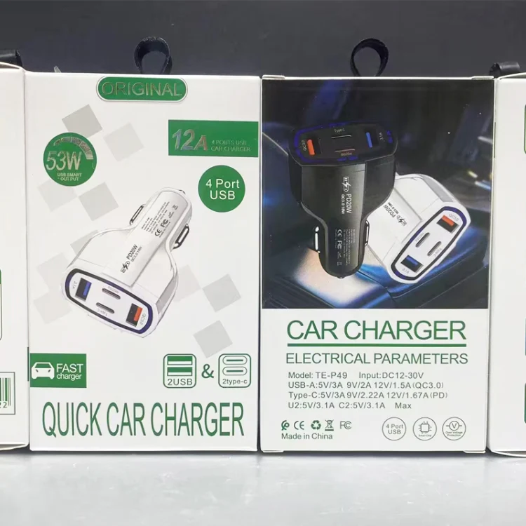 P49 53W PD20W Type-C + USB 4-port Car Charger with USB to Micro USB Data Cable(White) - Image 8