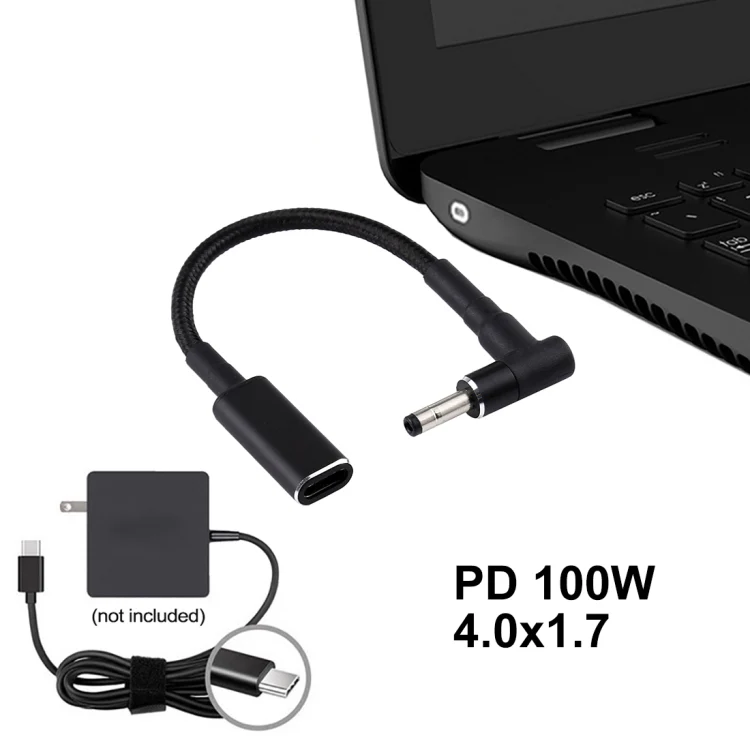 PD 100W 18.5-20V 4.0 x 1.35mm Elbow to USB-C / Type-C Adapter Nylon Braid Cable - Image 5
