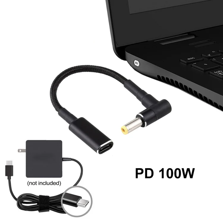 PD 100W 18.5-20V 5.5 x 2.5mm Elbow to USB-C / Type-C Adapter Nylon Braid Cable - Image 5