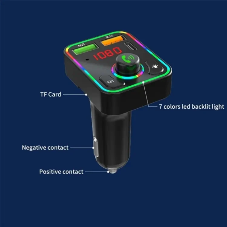 PDF3 7-Color Lights Hands-Free Bluetooth Calling MP3 Wireless Player PD/QC3.0 Fast Car Charger - Image 6