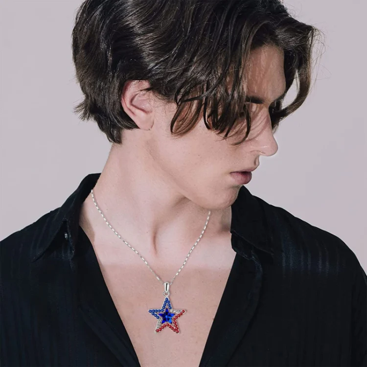 Pentagram With Zirconia Pendant Holiday Commemorative Gift, Style: Red Diamond Necklace - Image 3