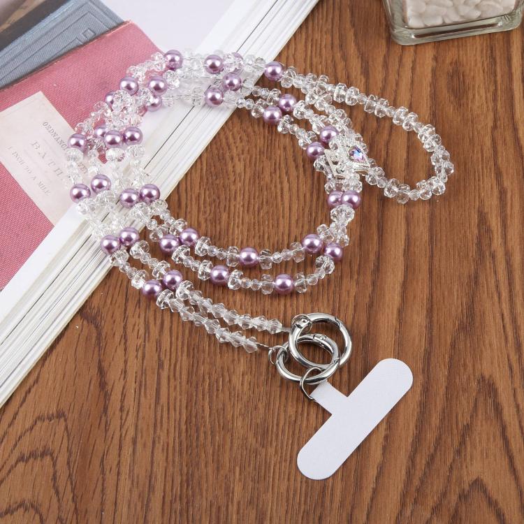 Perfume Bottle Beaded Phone Charm Crossbody Phone Lanyard with Tether Pad(Purple)