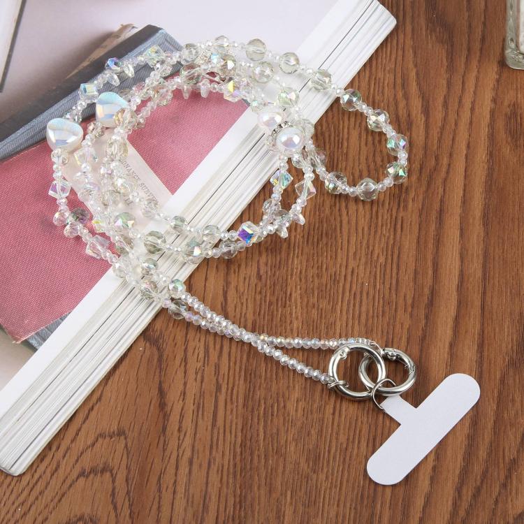 Perfume Bottle Heart Beaded Phone Charm Crossbody Phone Lanyard with Tether Pad(Green White)