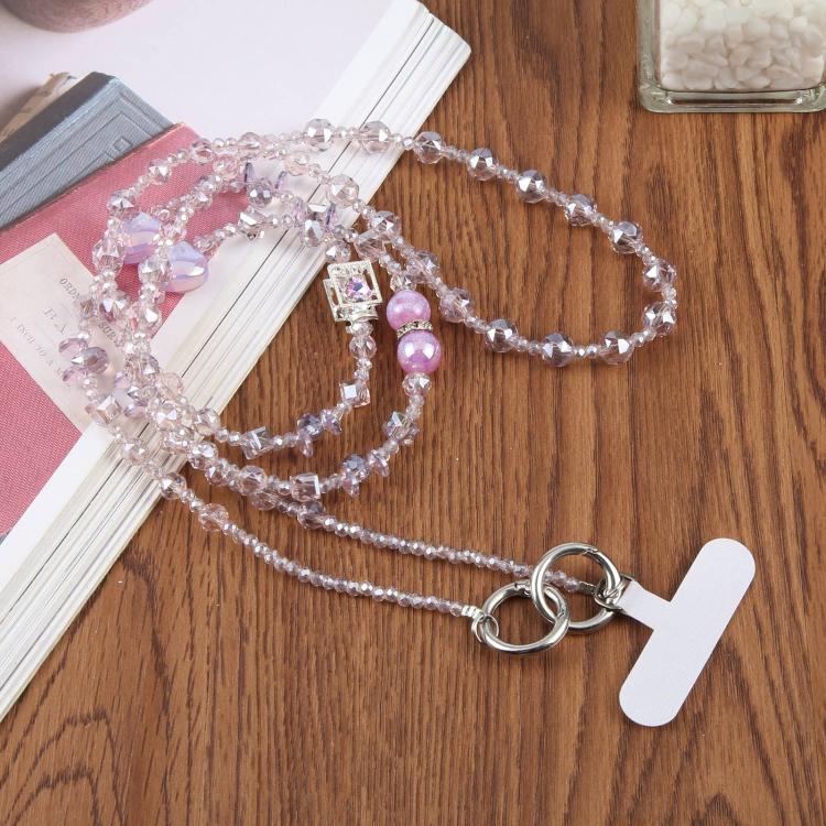 Perfume Bottle Heart Beaded Phone Charm Crossbody Phone Lanyard with Tether Pad(Pink Purple)