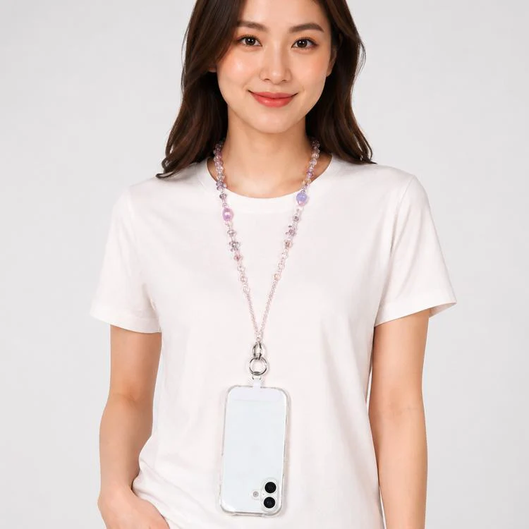 Perfume Bottle Heart Beaded Phone Charm Crossbody Phone Lanyard with Tether Pad(Pink Purple) - Image 7