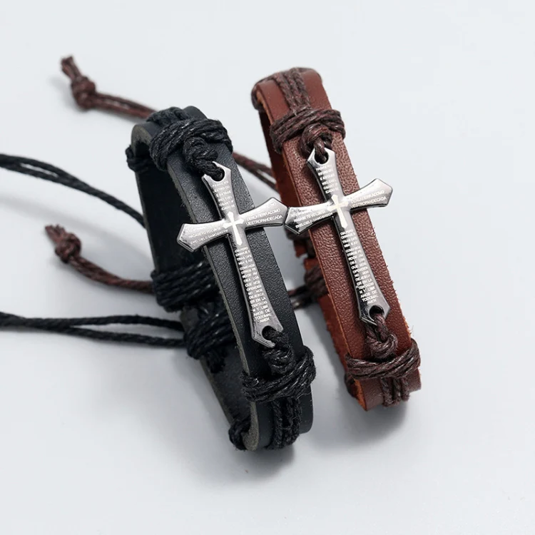 Personalized Hand-Woven Leather Bracelet Simple Pull-Out Adjustable Vintage Wristbands(Black) - Image 2