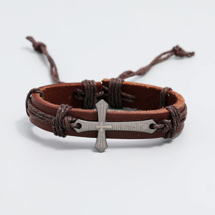 Personalized Hand-Woven Leather Bracelet Simple Pull-Out Adjustable Vintage Wristbands(Black) - Image 3