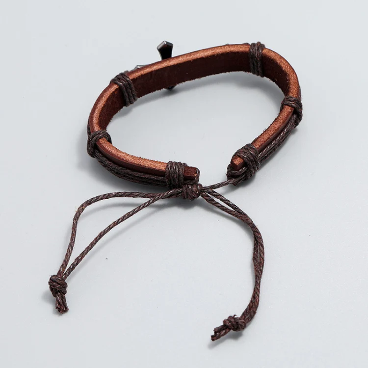 Personalized Hand-Woven Leather Bracelet Simple Pull-Out Adjustable Vintage Wristbands(Black) - Image 4