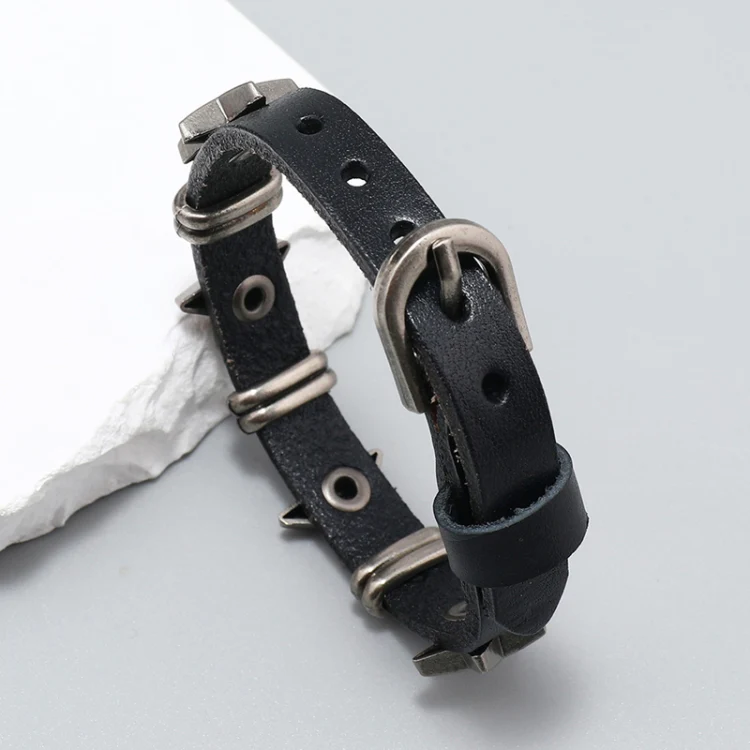 Personalized Street Punk Style Bracelet Pentagram Vintage Cowhide Bracelet(Dark Brown) - Image 5