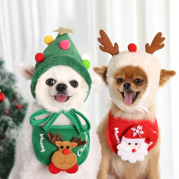 Pet Christmas Hat Saliva Festive Dressing Supplies, Color: White Hat S - Image 4