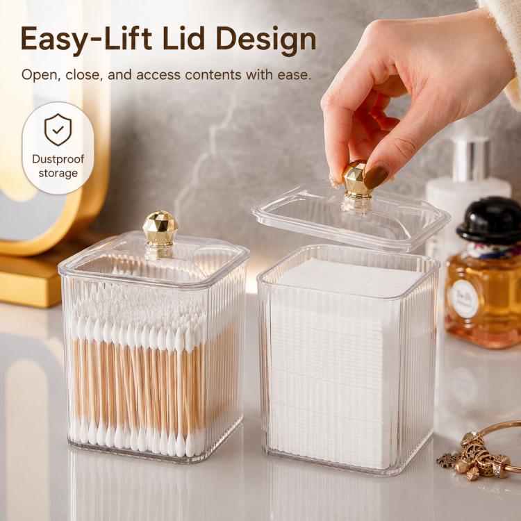 PET Cotton Swab Holder With Lid Clear Cotton Swab Dispenser Organizer For Makeup Cotton Pads, Dental Floss, Hair Accessories - Image 5