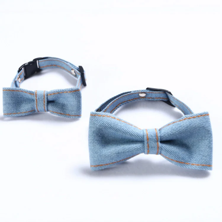 Pet Cowboy Bow Tie Collar Cats Dogs Adjustable Tie Collars Pet Accessories Supplies, Size:S 16-32cm, Style:Big Bowknot(Light Blue) - Image 3