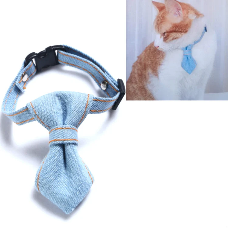 Pet Cowboy Bow Tie Collar Cats Dogs Adjustable Tie Collars Pet Accessories Supplies, Size:S 16-32cm, Style:Tie(Light Blue)