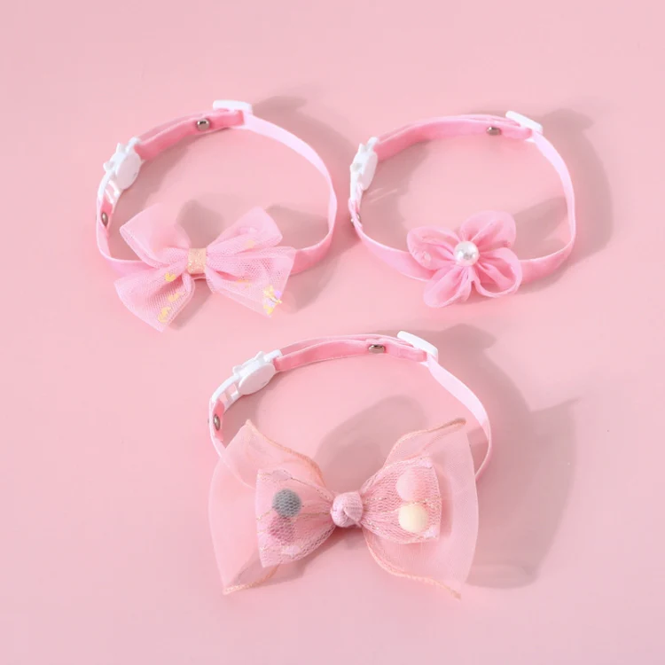 Pet Handmade Adjustable Cat Dog Bow Tie Collar, Size:S 17-32cm, Style:Pearl Flowers - Image 5