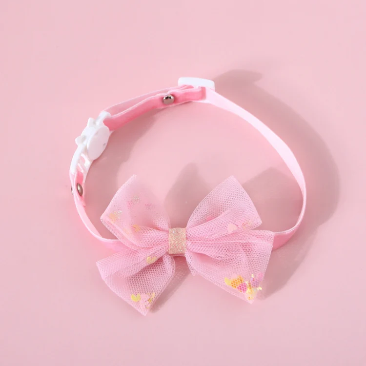 Pet Handmade Adjustable Cat Dog Bow Tie Collar, Size:S 17-32cm, Style:Sequin Bowknot