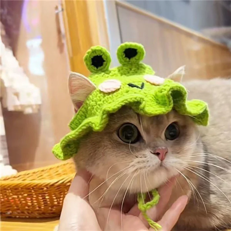 Pet Headgear Props Cats And Dogs Knitted Hat Headwear, Size: S(Pink Flower) - Image 4