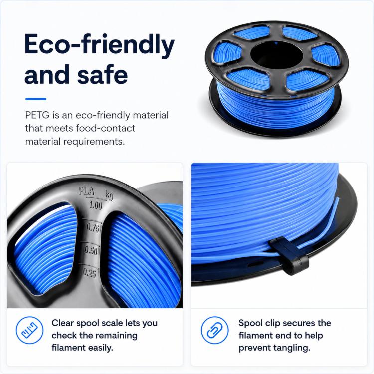 PETG 3D Printer Filament 1.75mm 1kg Spool High Toughness Wear Resistant 3D Printing Material(Clear Blue) - Image 6