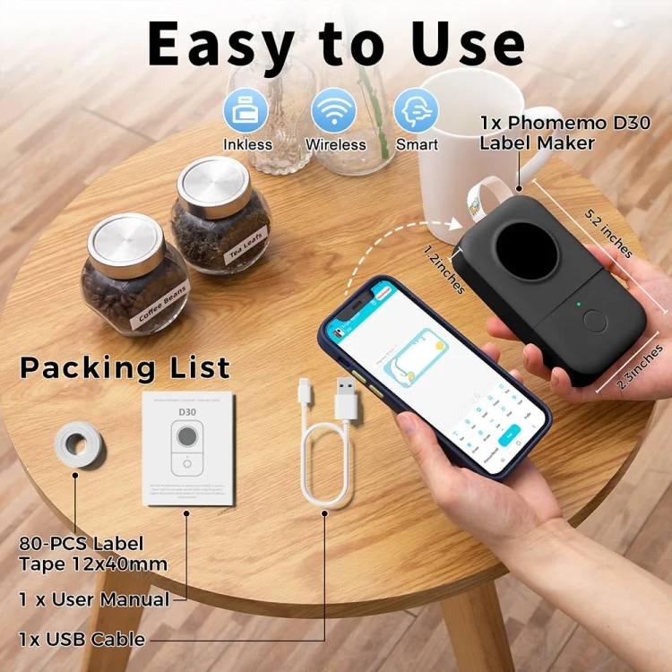 Phomemo D30 Thermal Label Printer Portable Bluetooth Mini Label Maker Machine With 5 Rolls Paper Pink - Image 7