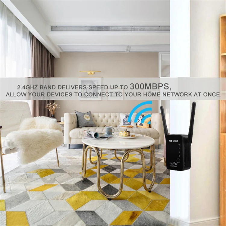 PIX-LINK 2.4G 300Mbps WiFi Signal Amplifier Wireless Router Dual Antenna Repeater(UK Plug) - Image 5