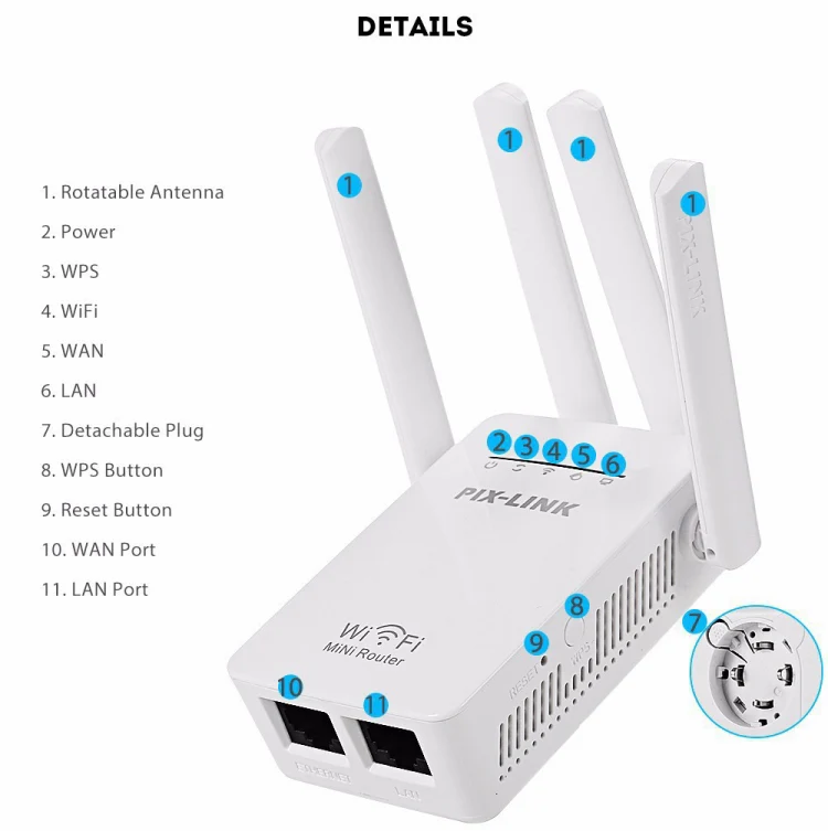 PIX-LINK LV-WR09 300Mbps WiFi Range Extender Repeater Mini Router(AU Plug) - Image 6