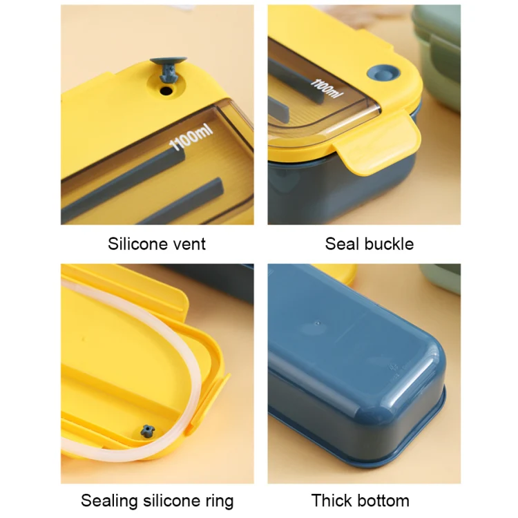 Plastic Compartment Lunch Box Microwaveable with Tableware(1.1L Blue) - Image 4