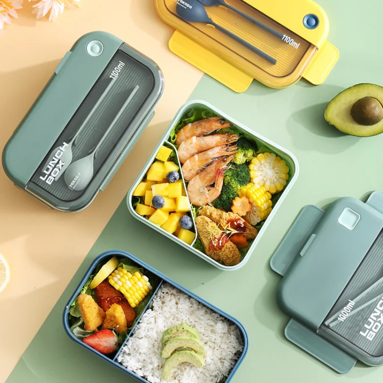 Plastic Compartment Lunch Box Microwaveable with Tableware(1.1L Blue) - Image 6