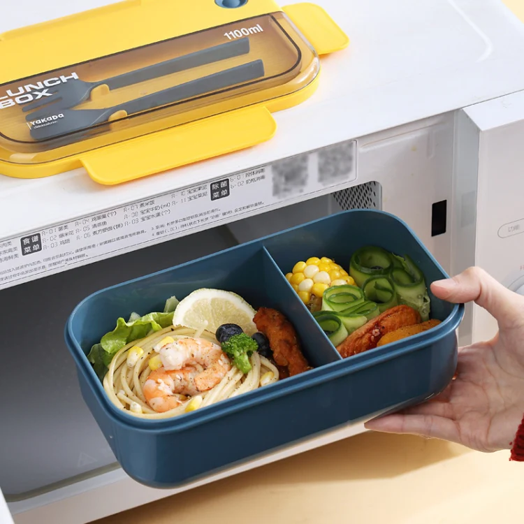 Plastic Compartment Lunch Box Microwaveable with Tableware(1L Green) - Image 5