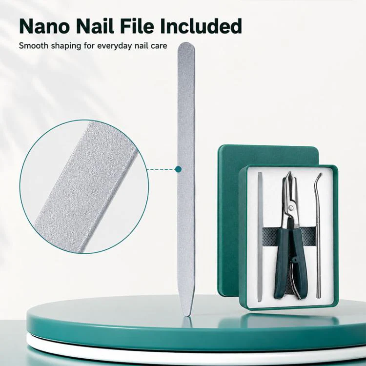 Pointed Slant Nail Clipper, Nano Nail File, Nail Cleaner Pick Combo Nail Care Tool Set(Green) - Image 7
