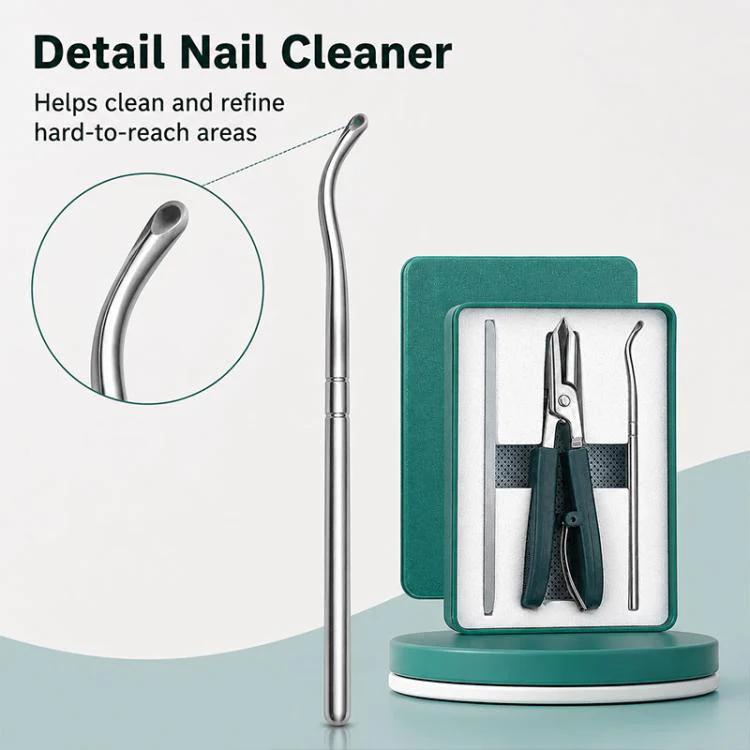 Pointed Slant Nail Clipper, Nano Nail File, Nail Cleaner Pick Combo Nail Care Tool Set(Green) - Image 8