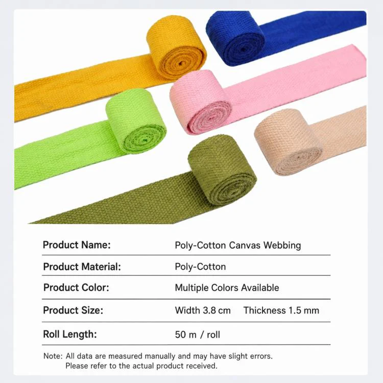 Polyester-Cotton Colorful Canvas Woven Band  50m, Width:3.8cm(Khaki) - Image 7