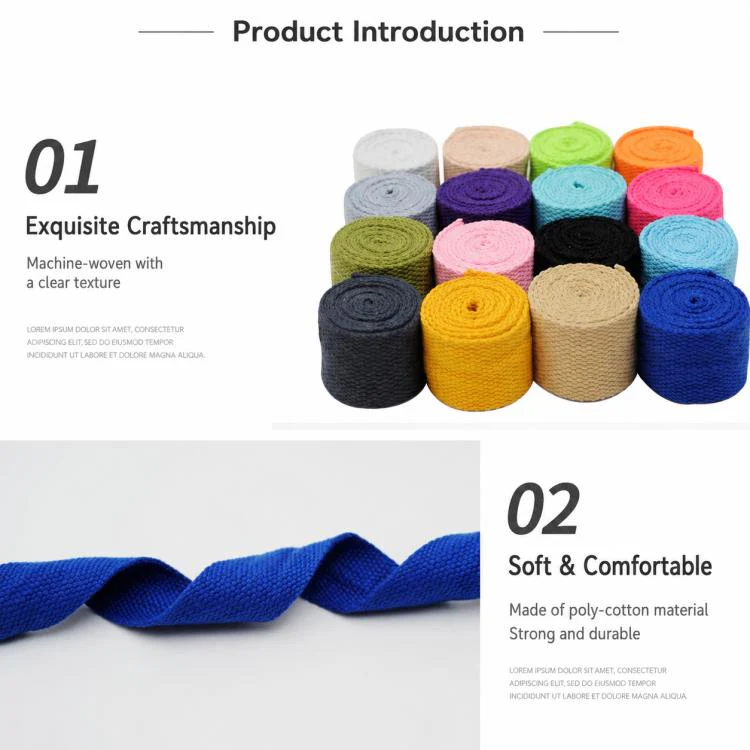 Polyester-Cotton Colorful Canvas Woven Band  50m, Width:3.8cm(White) - Image 5