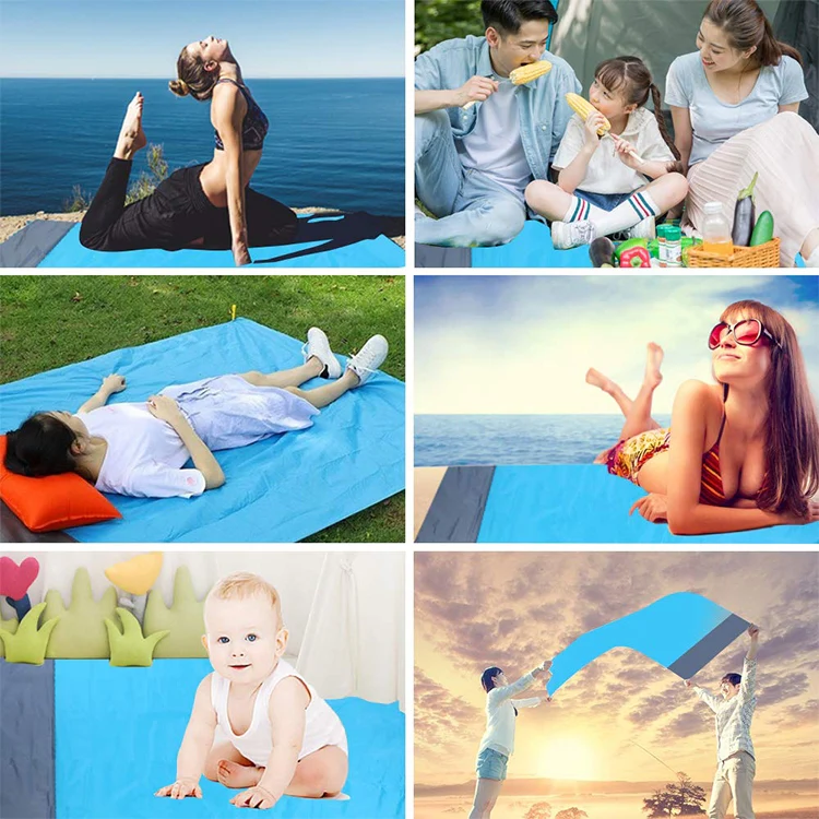Polyester Waterproof Plaid Cloth Pocket Picnic Mat Outdoor Camping Beach Mat, Size: 2.1 x 2m(Royal Blue + Dark Gray) - Image 6