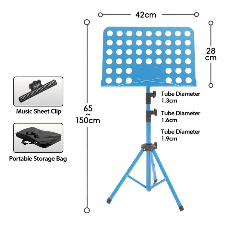 Portable Foldable Universal Music Stand Height Adjustable Sheet Music Rack For Rehearsal & Performance, Size: Stand + Folder + Storage Bag(Blue)