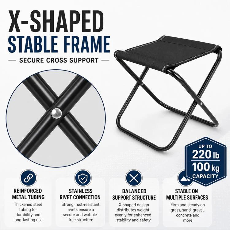 Portable Folding Outdoor Stool Mini Chair for Travel Fishing, Style:Extra Large-Blue Camo - Image 3