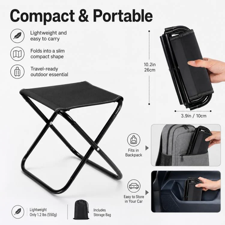 Portable Folding Outdoor Stool Mini Chair for Travel Fishing, Style:Extra Large-Blue Camo - Image 5