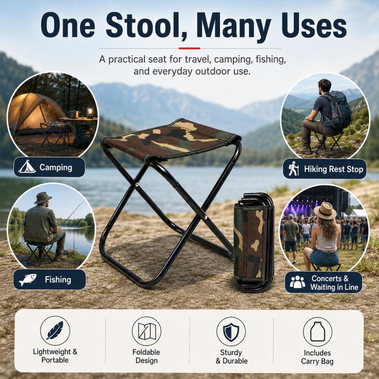 Portable Folding Outdoor Stool Mini Chair for Travel Fishing, Style:Large-Black - Image 9