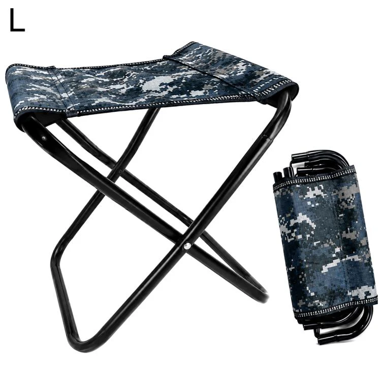 Portable Folding Outdoor Stool Mini Chair for Travel Fishing, Style:Large-Blue Camo