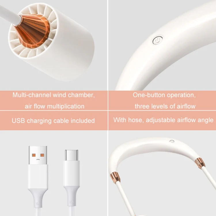 Portable Hanging Neck Fan USB Charging Long Life Outdoor Small Fan(Pink) - Image 7