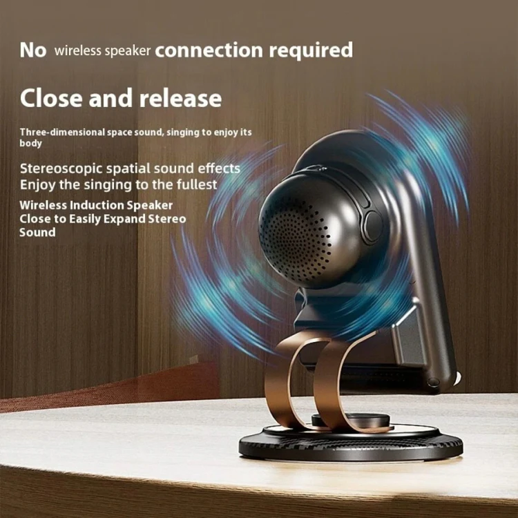 Portable Induction Bluetooth Speaker Rotating Mobile Phone Tablet Stand, Spec: Wireless Charging - Image 4