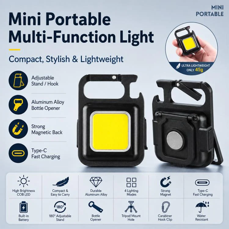 Portable Keychain Camping Light Mini COB LED Flashlight, Model:150mAh(黑色) - Image 2