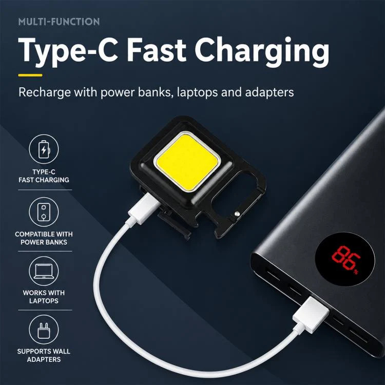 Portable Keychain Camping Light Mini COB LED Flashlight, Model:200mAh(黑色) - Image 8