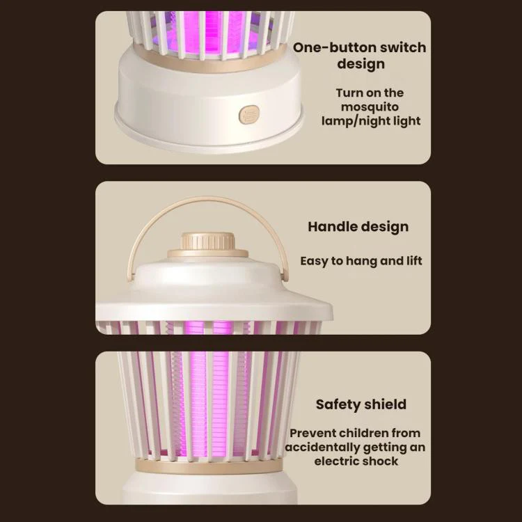 Portable Mosquito-Killing Night Light For Home And Outdoor Use, Color: Beige Charger/Plug-in - Image 10