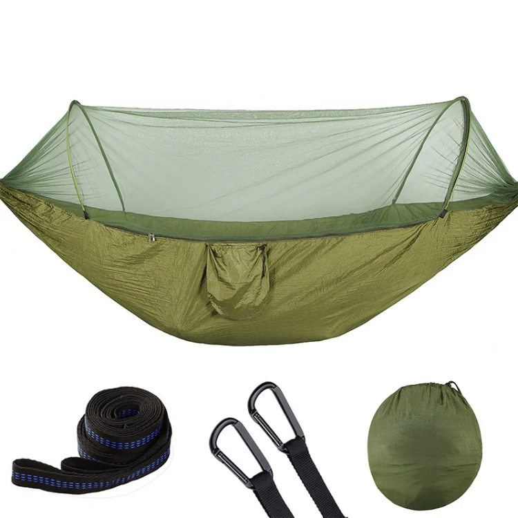 Portable Outdoor Camping Full-automatic Nylon Parachute Hammock with Mosquito Nets, Size : 290 x 140cm (Army Green) - Image 3