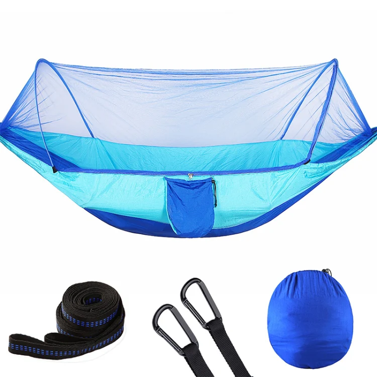 Portable Outdoor Camping Full-automatic Nylon Parachute Hammock with Mosquito Nets, Size : 290 x 140cm (Dark Blue + Baby Blue) - Image 3