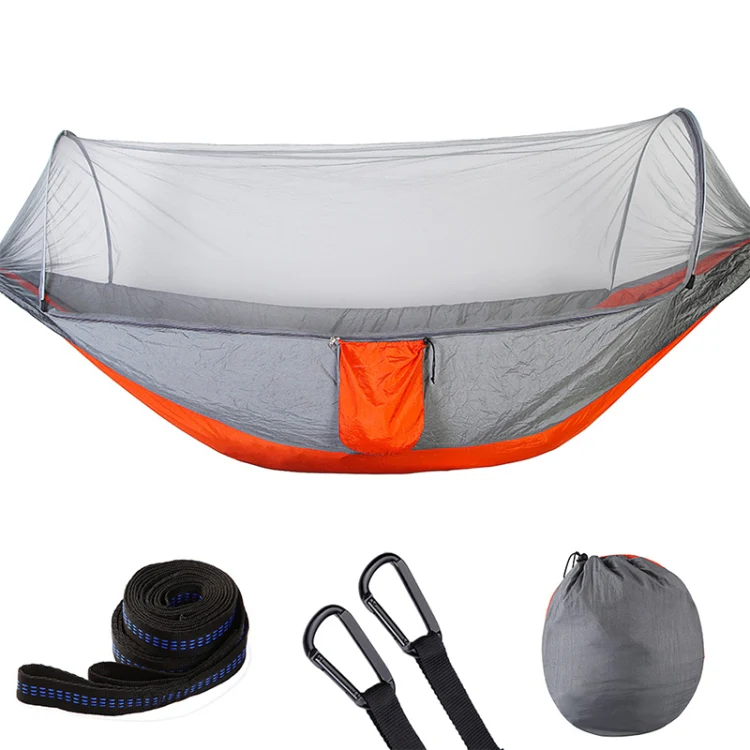 Portable Outdoor Camping Full-automatic Nylon Parachute Hammock with Mosquito Nets, Size : 290 x 140cm (Silver Gray + Orange) - Image 3