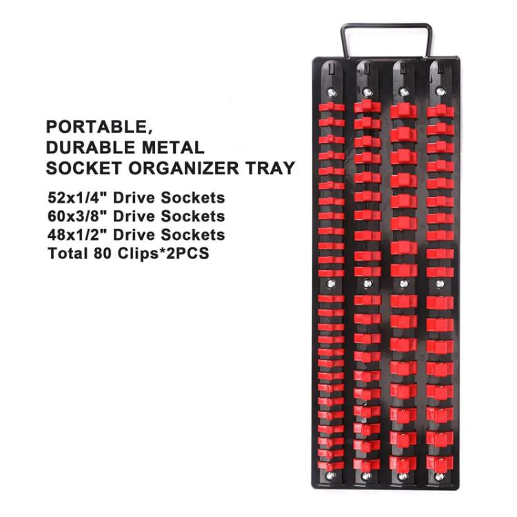 Portable Socket Storage Holder With Handle For 1/4, 3/8, 1/2 Inch Drive Sockets(Red) - Image 5