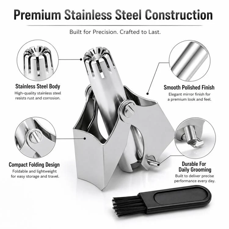 Portable Stainless Steel Manual Nose Hair Trimmer Travel Grooming Tool(Mirror Silver) - Image 5