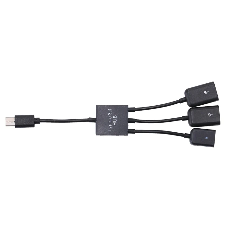 Portable USB-C / Type-C Male to Dual USB Ports Female + Micro USB Female Mini Cable Hub Splitter Adapter - Image 2