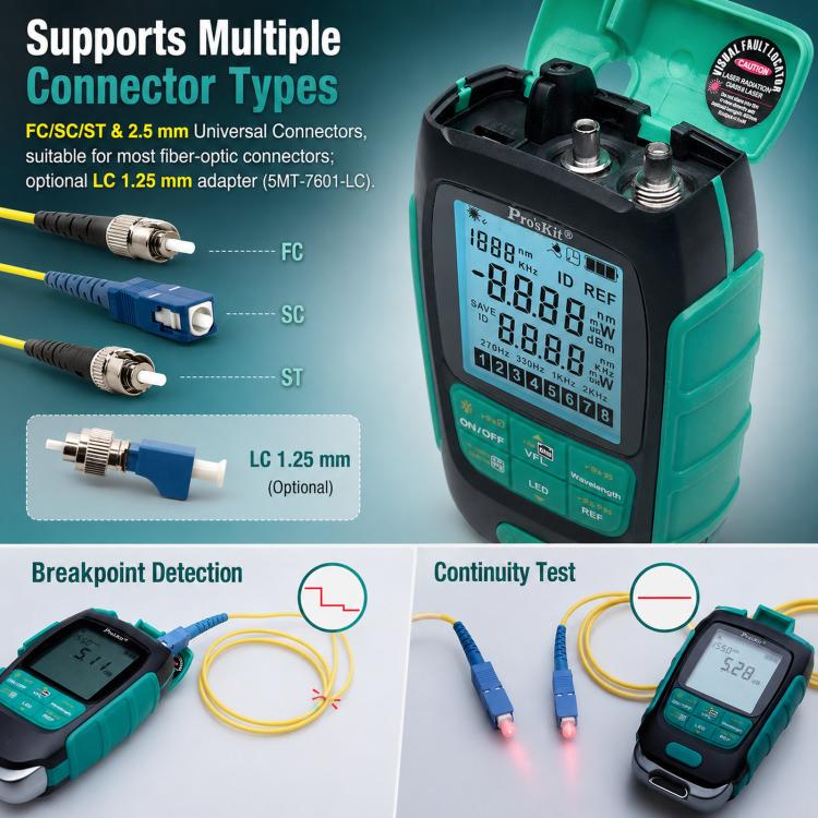 Proskit MT-7616-C 30nW Multifunctional Optical Power Meter 4 In 1 Fiber Optic Tester - Image 13