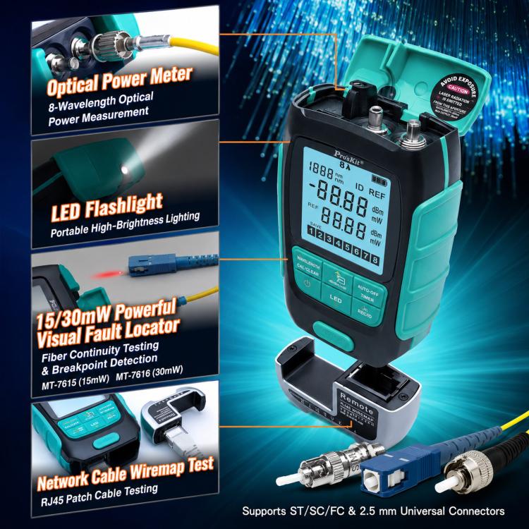Proskit MT-7616-C 30nW Multifunctional Optical Power Meter 4 In 1 Fiber Optic Tester - Image 3